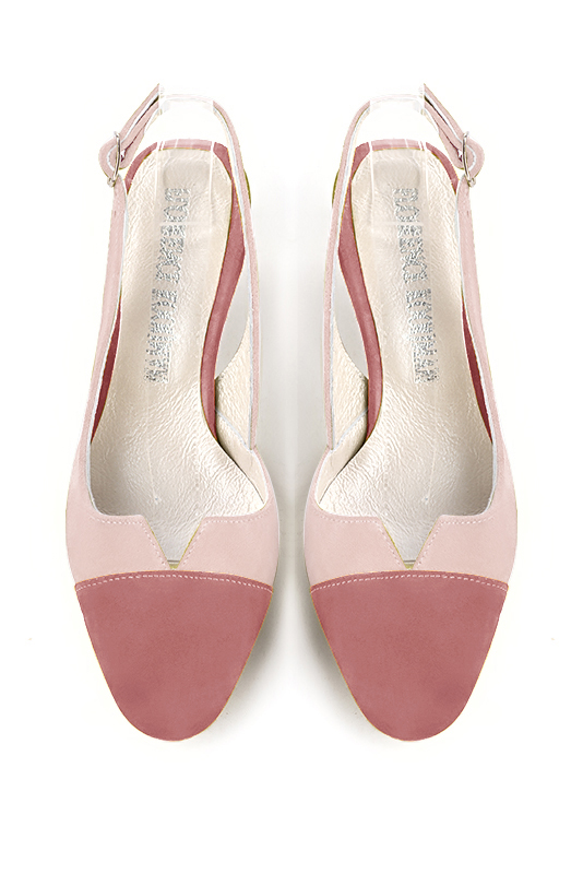 Dusty rose pink women's slingback shoes. Round toe. Medium comma heels. Top view - Florence KOOIJMAN